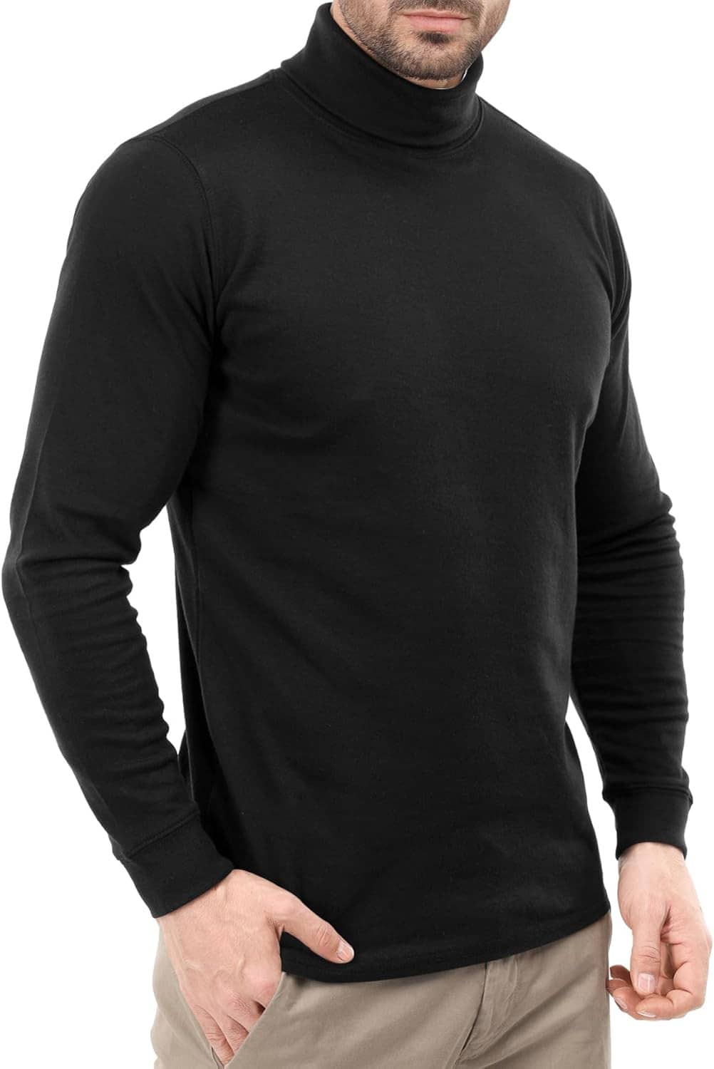 Men's slim-fit turtleneck pullover sweater, black, long sleeves