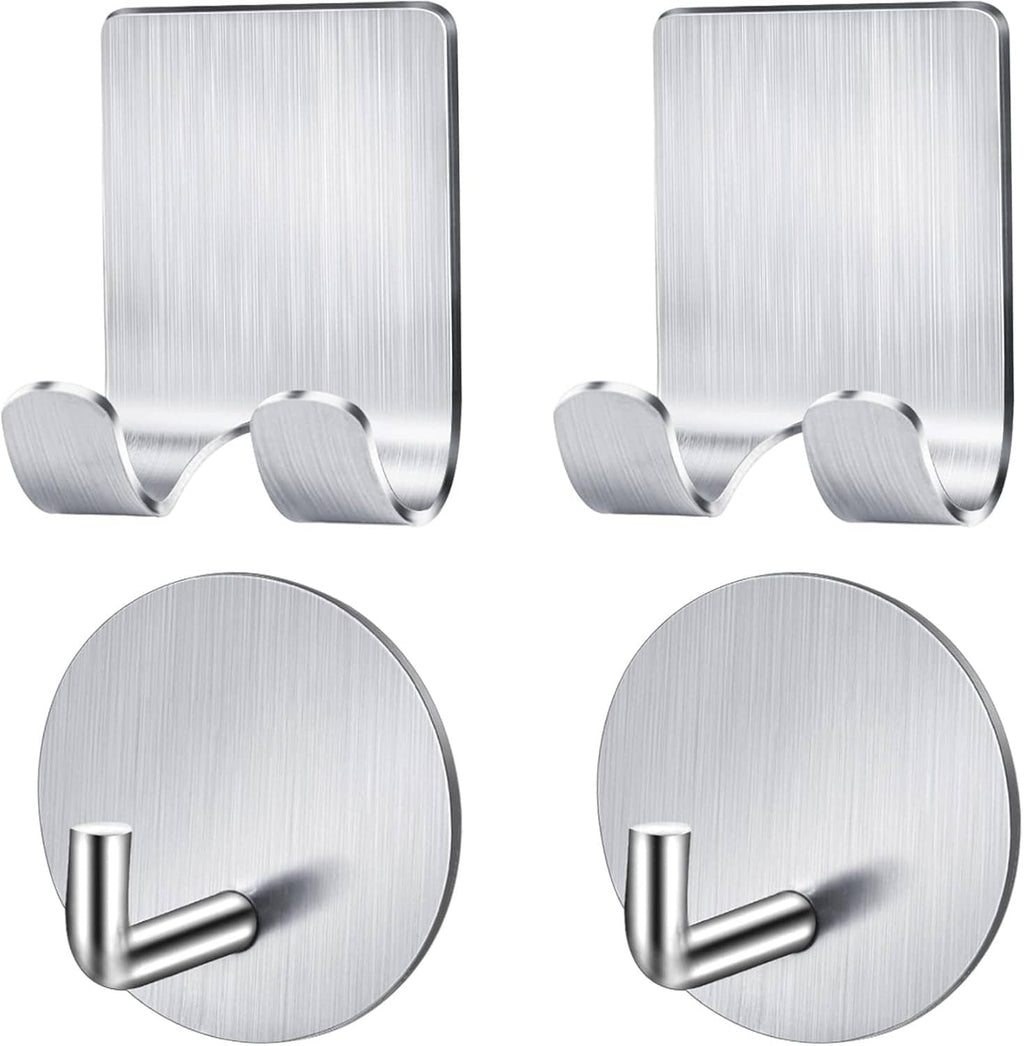 4-pack stainless steel shower razor holders with adhesive hook blades on circular plates