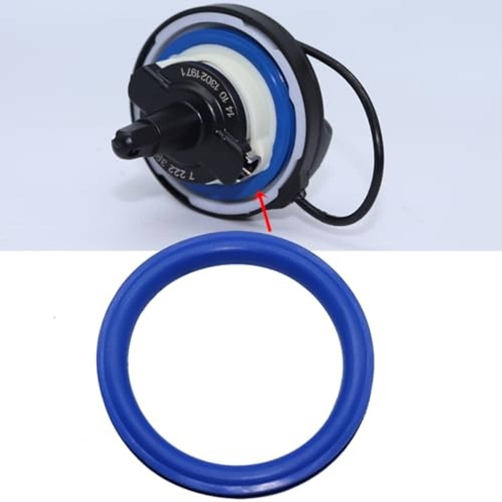 Blue O-ring gasket seal with black fuel cap assembly and loose ring