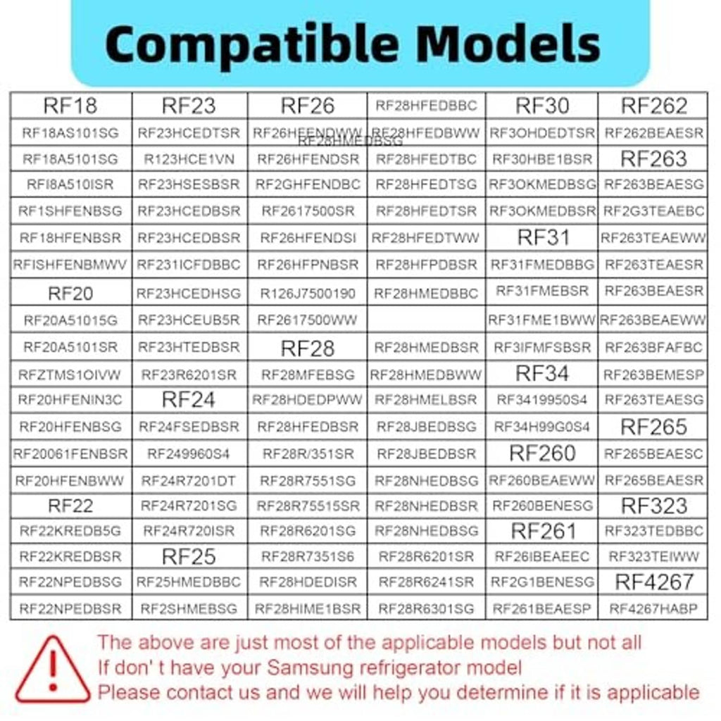 Compatible models chart for refrigerator evaporator fan motor DA81-06013A