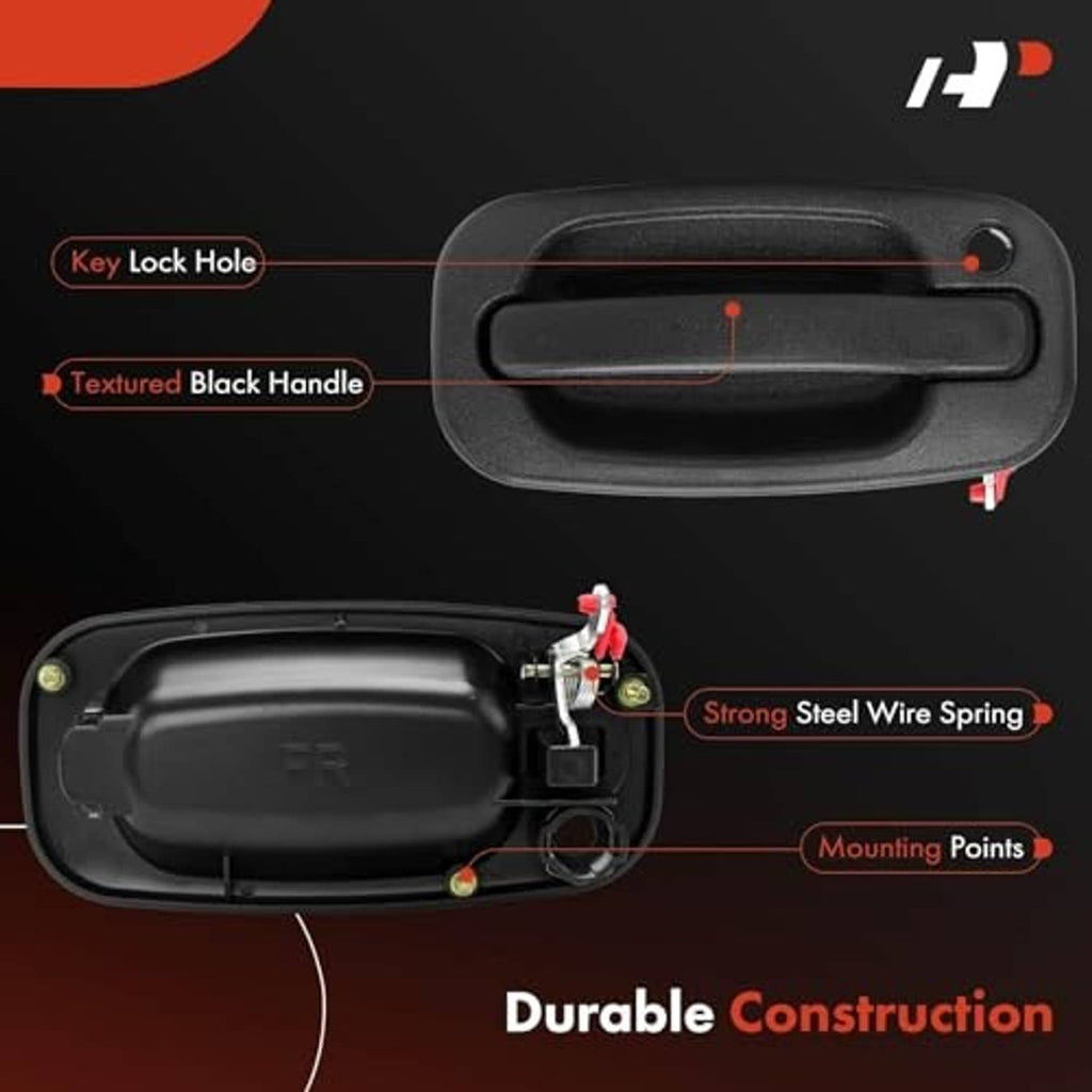 Textured black exterior door handle diagram showing key lock hole