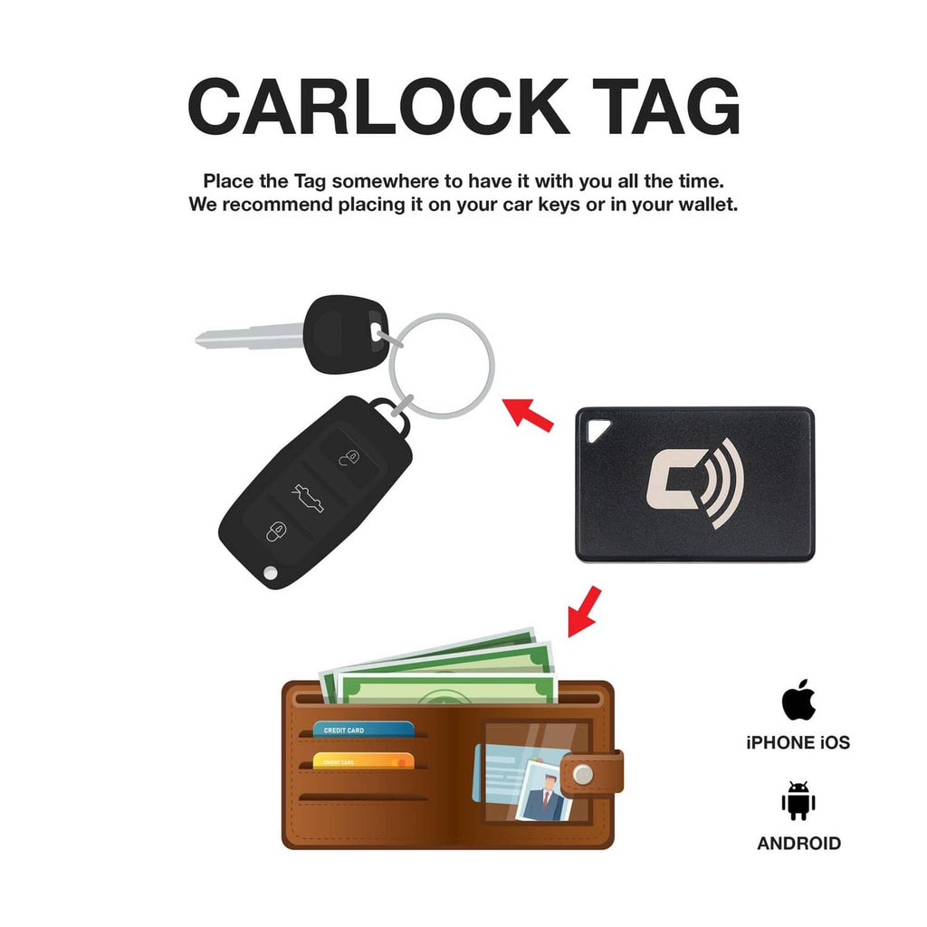 Black CARLOCK Tag 2.0 Bluetooth security tag with antenna icon