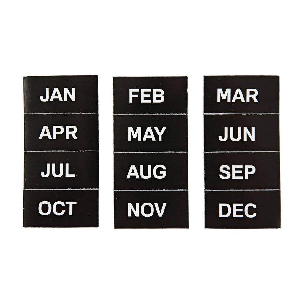 Black magnetic monthly label set with JAN–DEC blocks