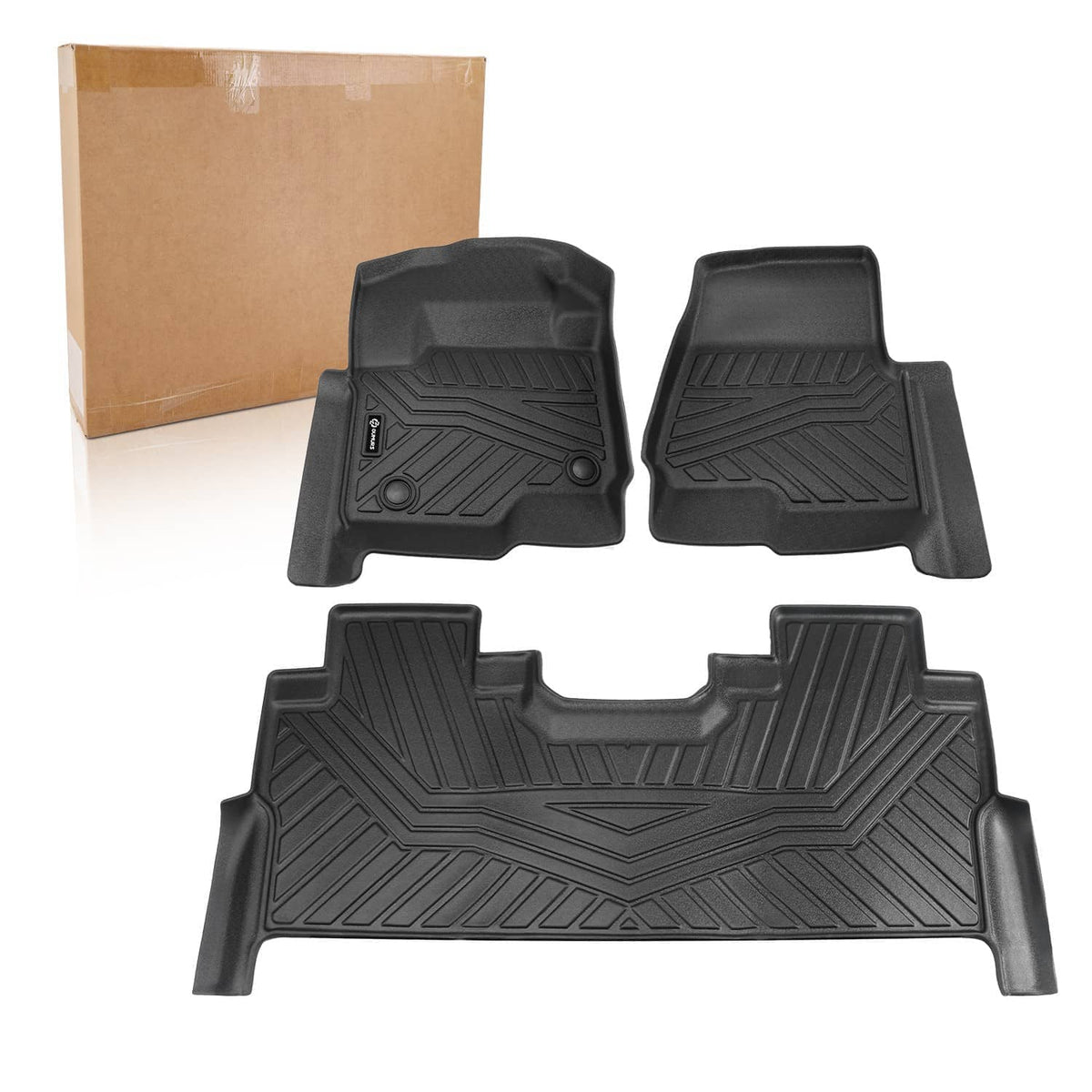 Black TPE floor mats set with two front mats and one rear mat, molded ridges