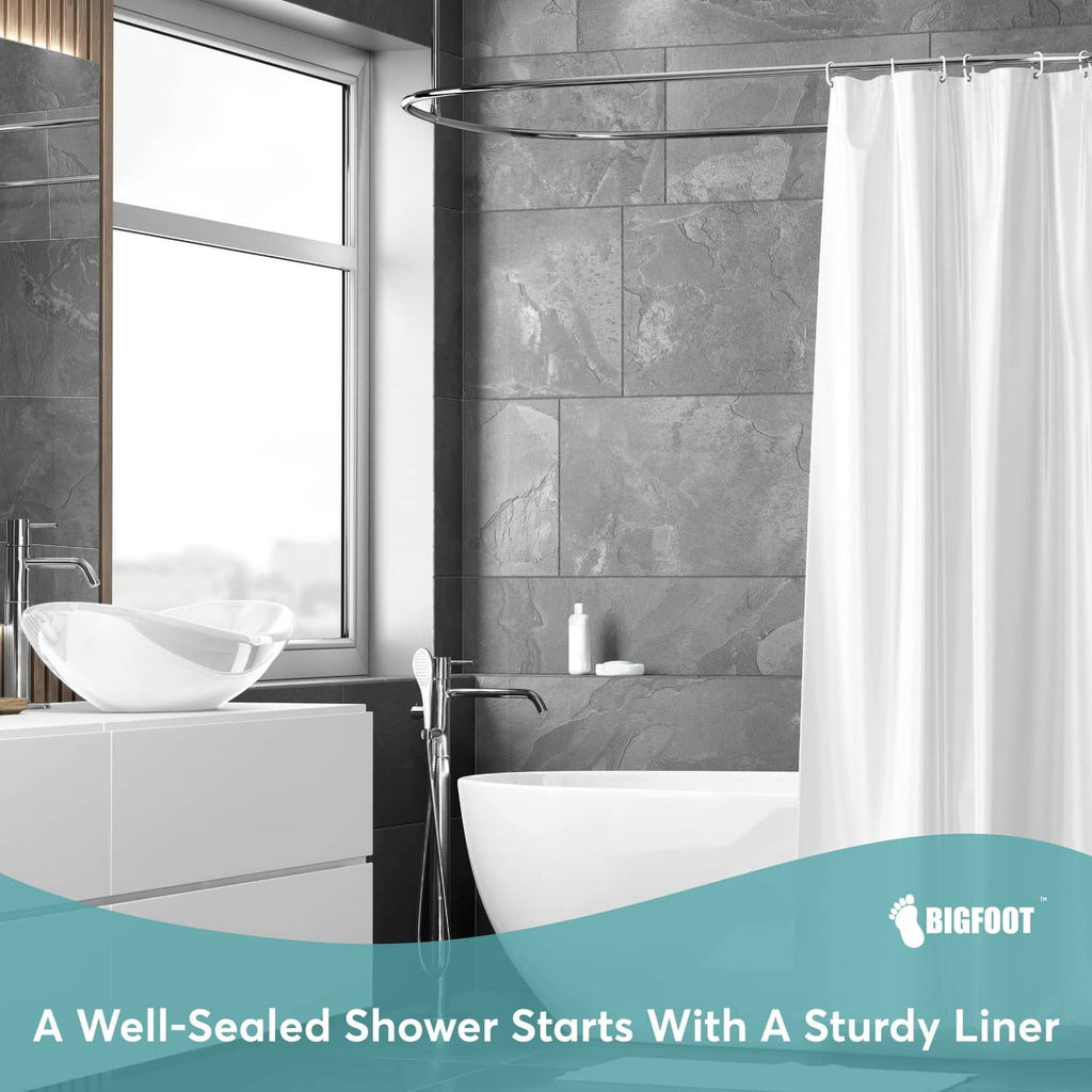 White shower curtain liner with metal grommets, 72 in wide