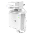 White wall mount power adapter bracket for Ring smart lighting bridge with cables