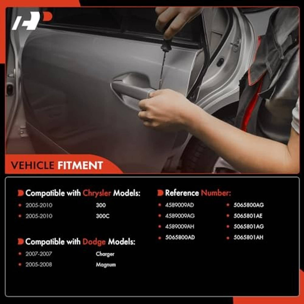 Exterior door handle installation showing hand fitting a chrome handle to a car door