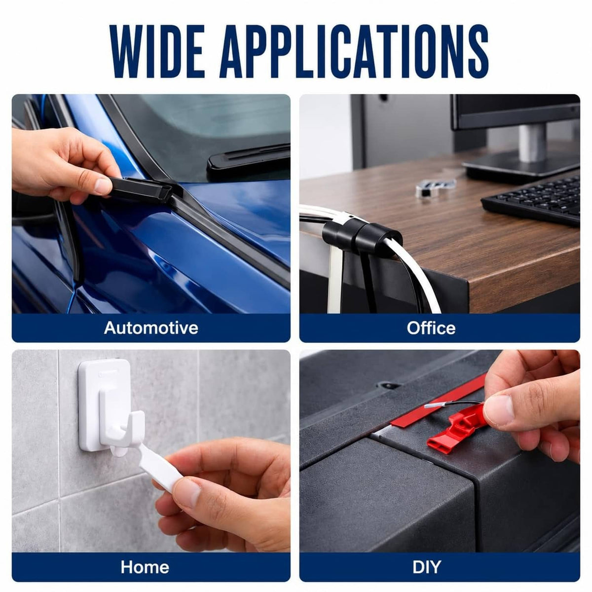 Adhesion promoter uses shown with applicator tool and primer bottle illustrations.