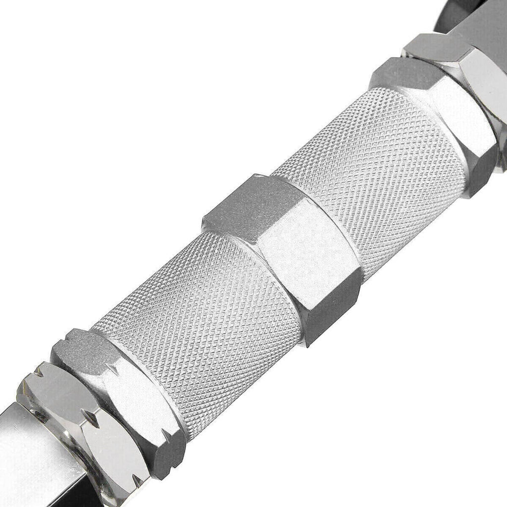 Threaded camber control arm rod with textured sleeve and hex locking hardware