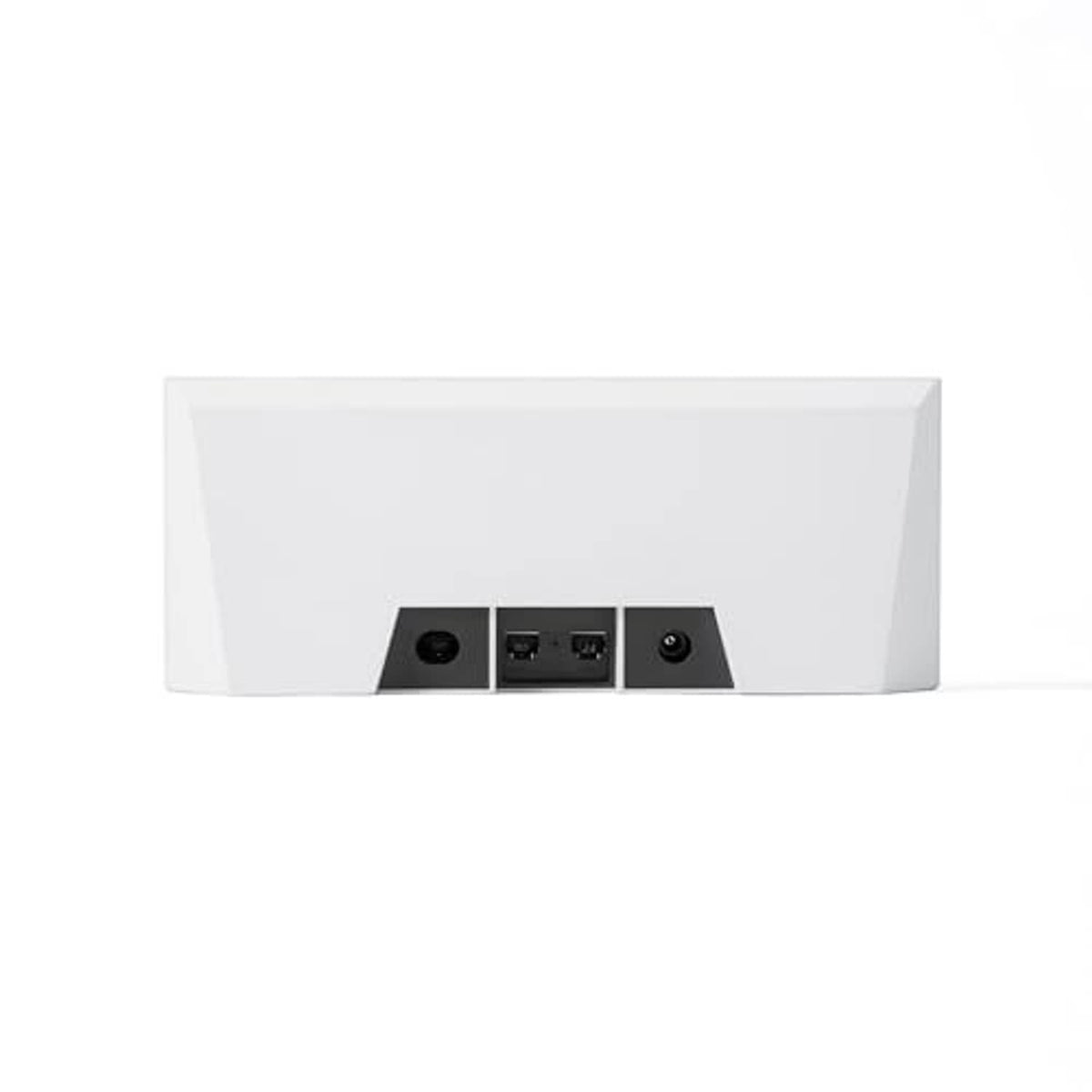 White router with visible Ethernet and power ports on rear panel