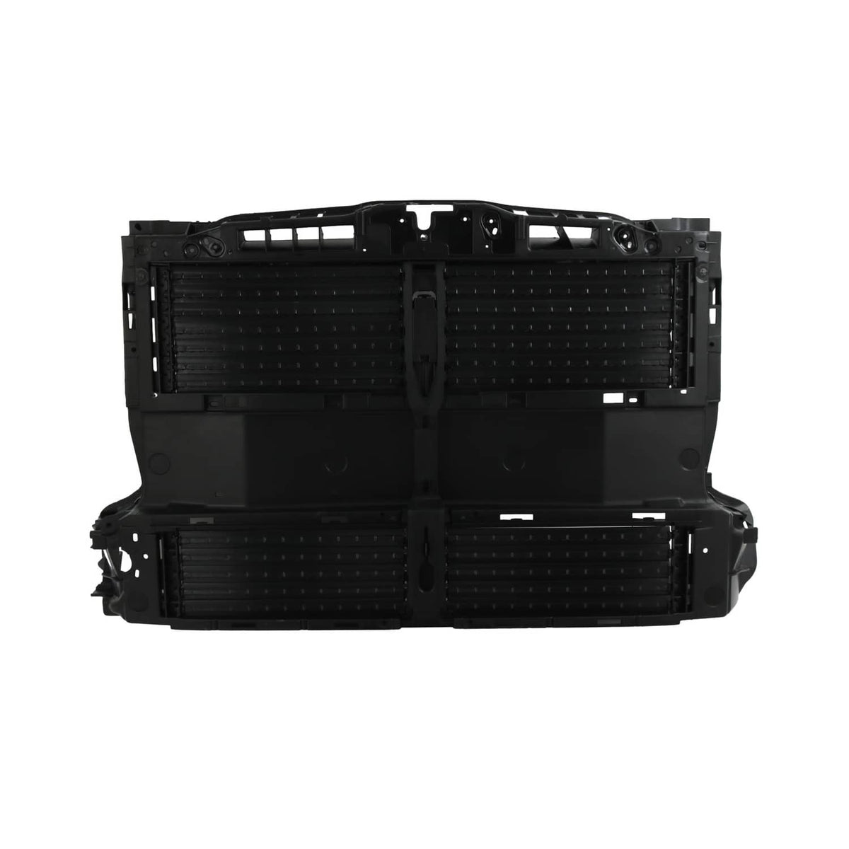 Front bumper grille air shutter housing, black plastic with grid and central motor area