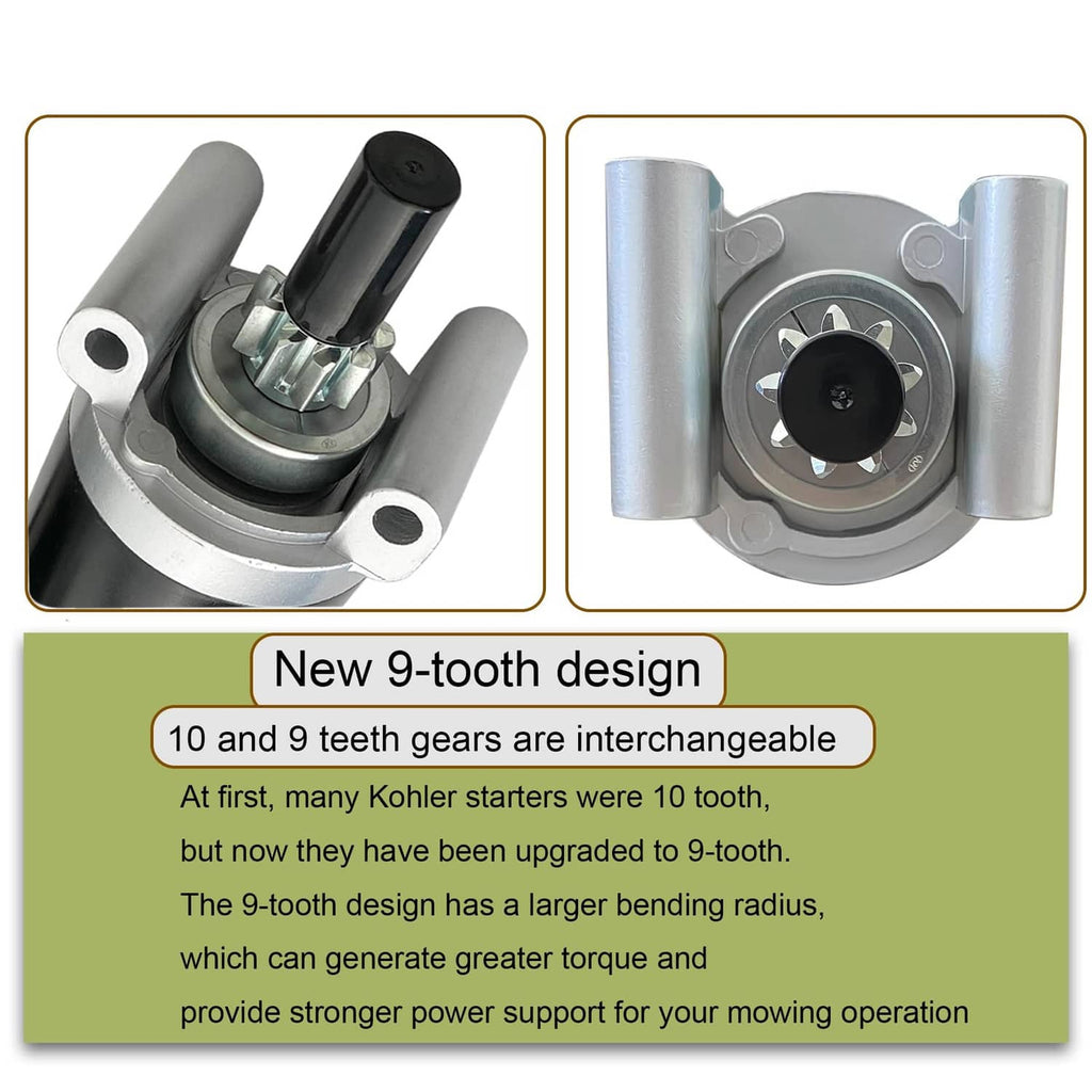 Lawn mower starter motor with gear housing and black drive cap