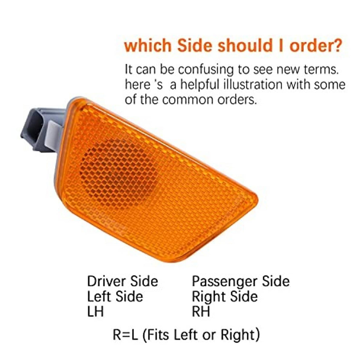 Amber side marker light lens with gray bracket and mounting tabs