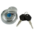 Chrome fuel tank cap with blue key cylinder and included key set