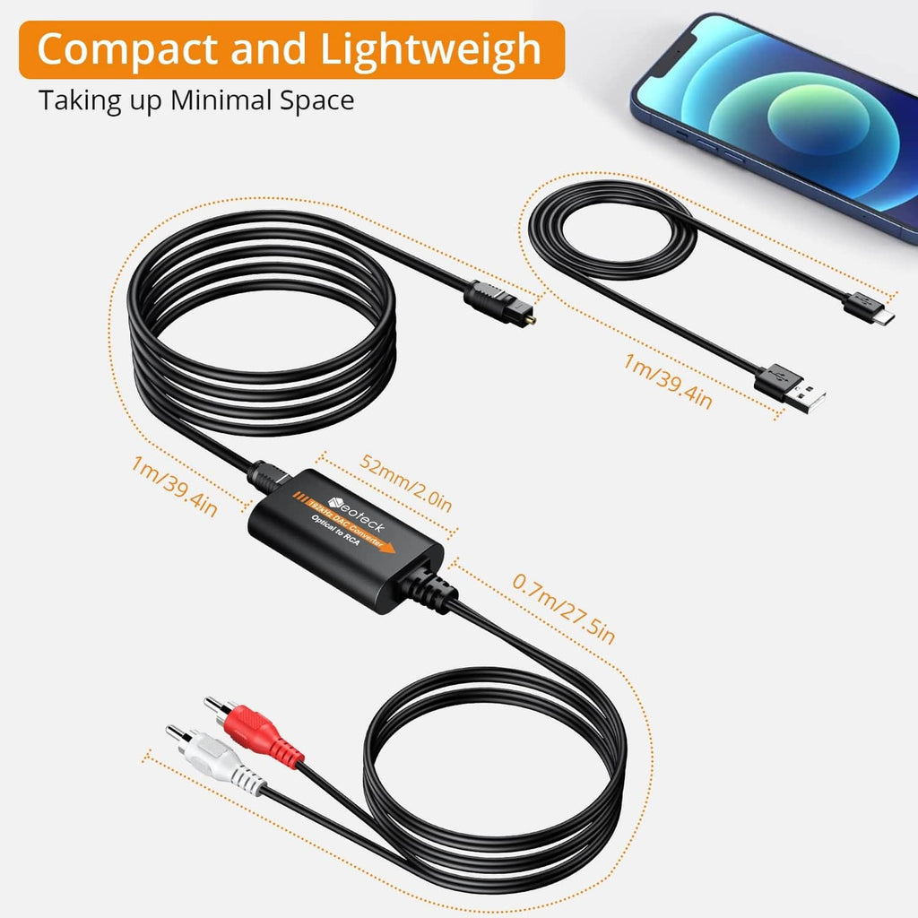 Neoteck optical SPDIF to RCA DAC converter with multiple cable lengths and connectors