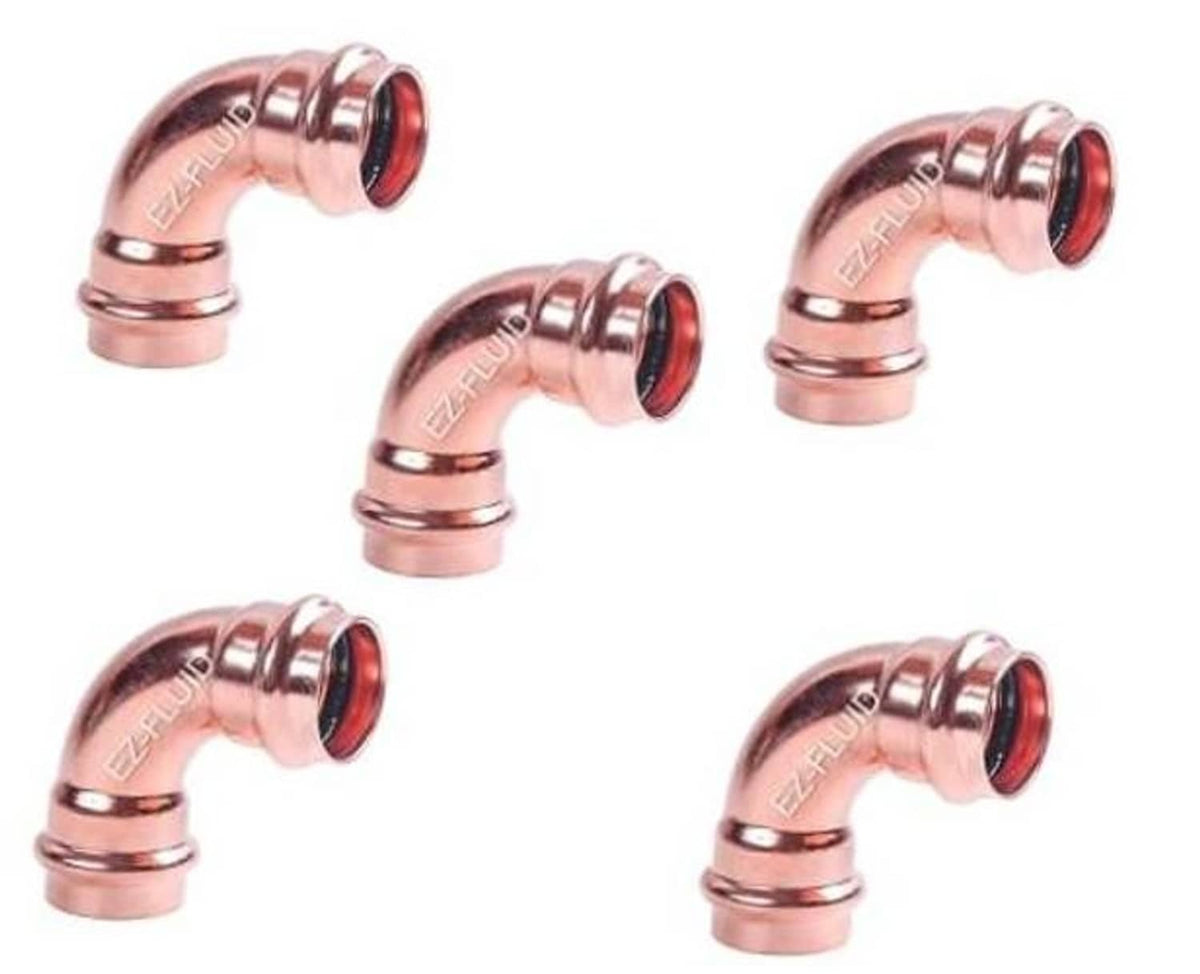 Copper 90-degree press elbow fittings, 1 in, heavy-duty, LF copper, multiple