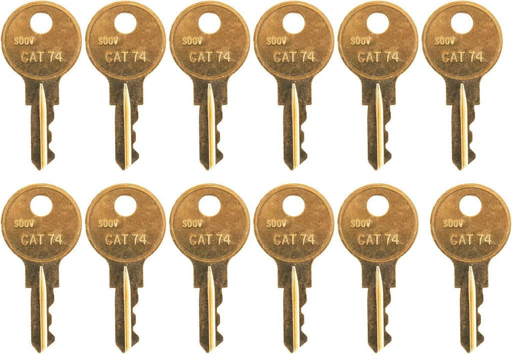 Pack of 12 brass dispenser keys, SOOV CAT 74 stamped on key heads