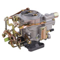 Metal carburetor assembly with throttle linkage and mounting bracket, silver and gold finish