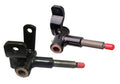 Golf cart front hand spindle set with black arms, silver shafts, and red caps
