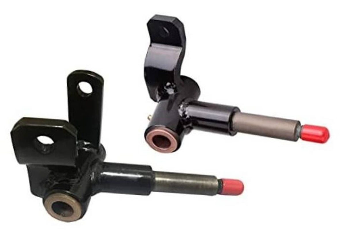 Golf cart front hand spindle set with black arms, silver shafts, and red caps