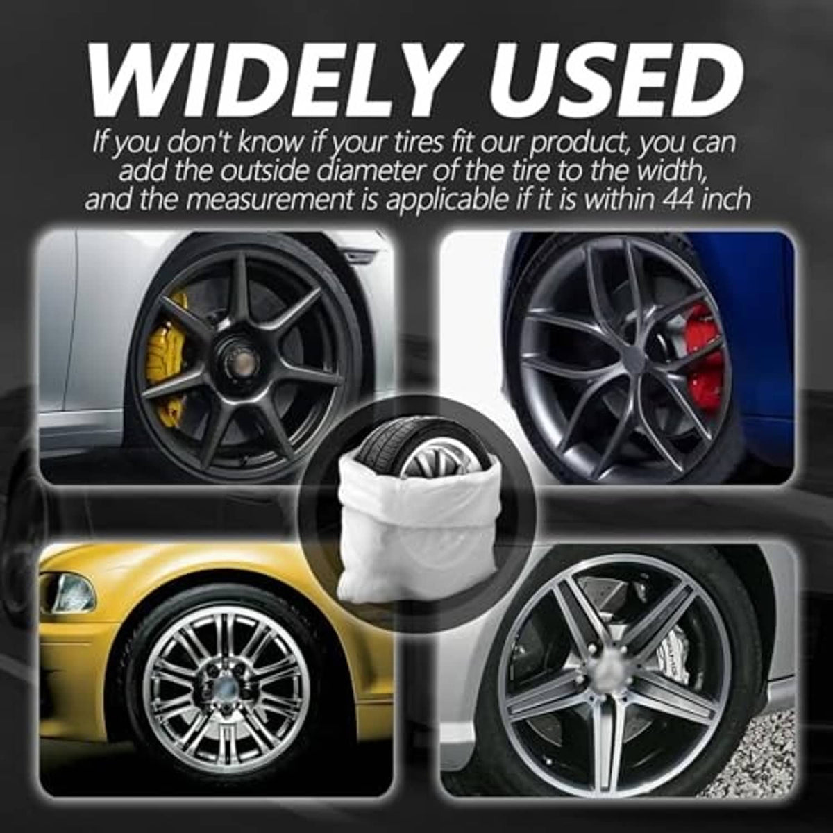 White LDPE tire storage bags for wheels and spare tires, shown in use