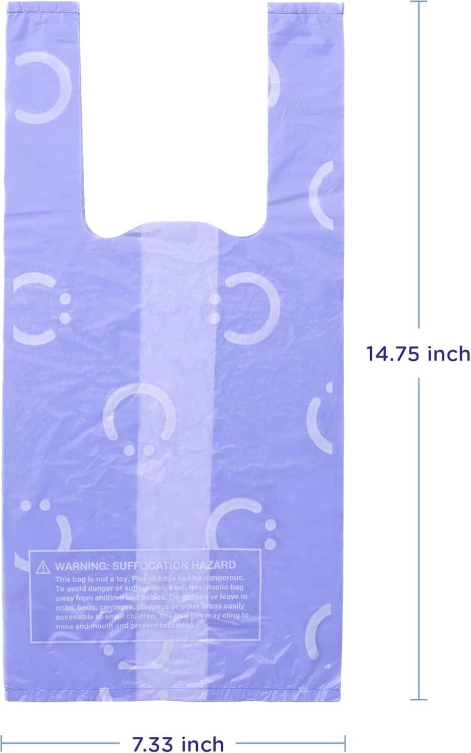 Lavender diaper sack bag, open U-shape design with printed icons