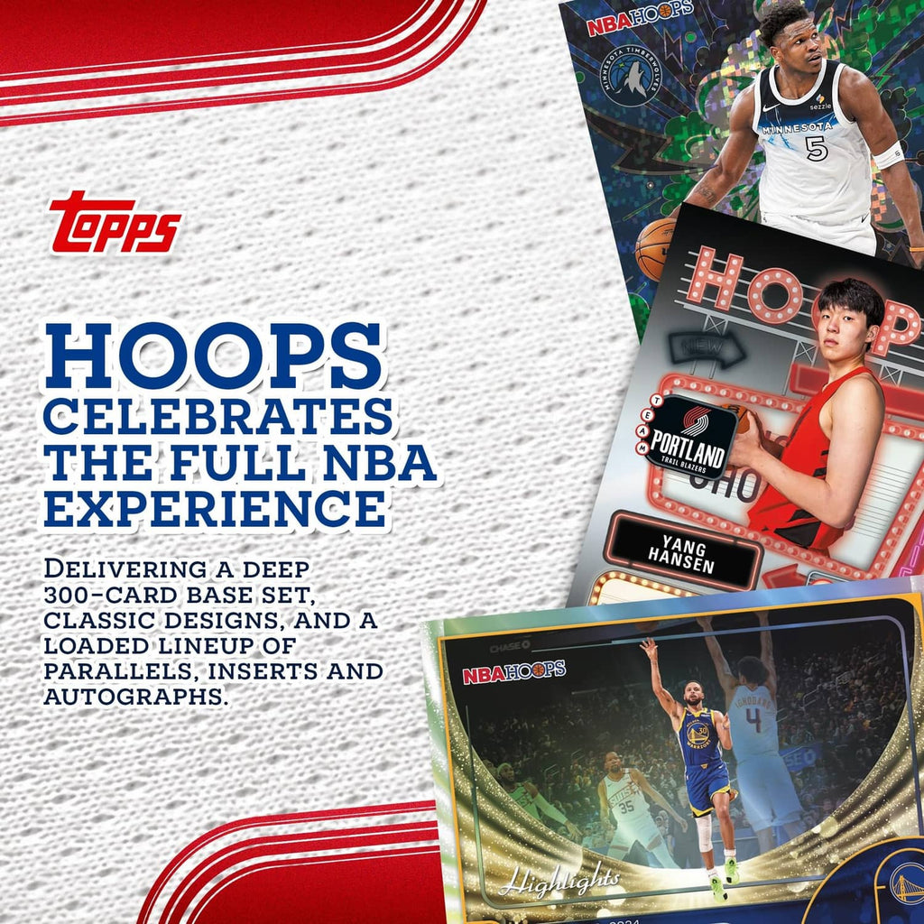 NBA Hoops 2025-26 card pack art insert with players and “Hoops Celebrates” text