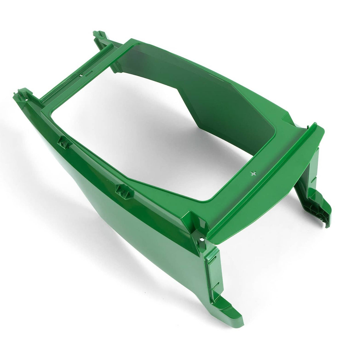 John Deere front lower hood, green plastic frame with large opening and end feet
