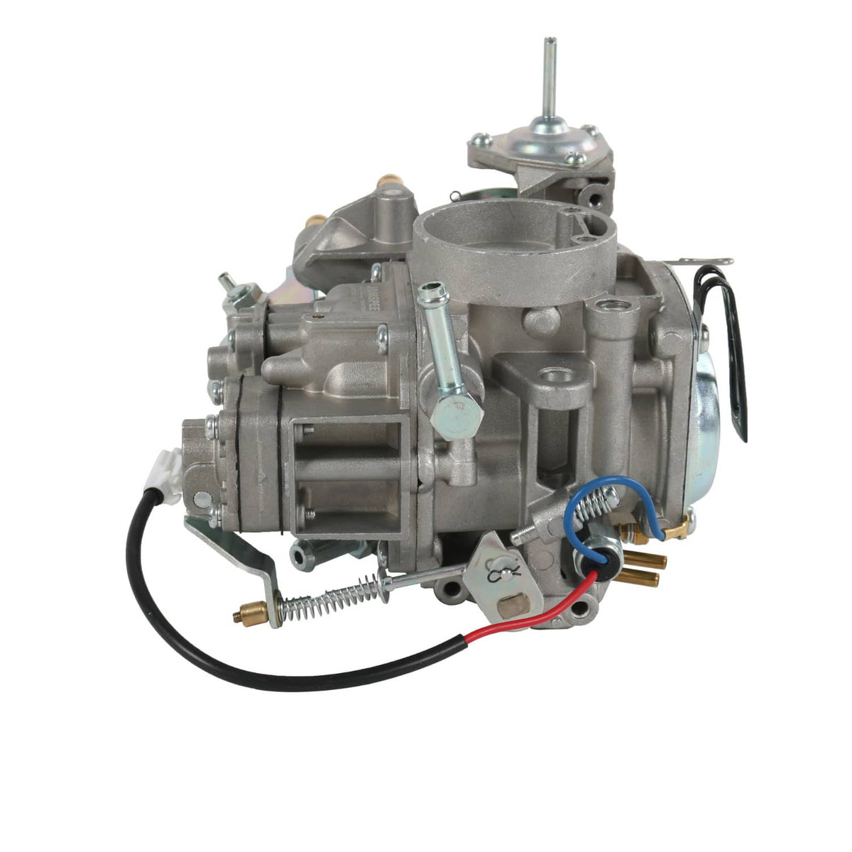 Carburetor assembly with vacuum hose and side electrical connector, silver metal housing