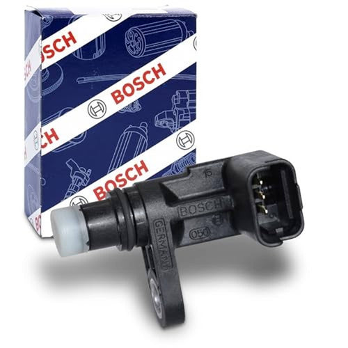 Bosch camshaft position sensor shown with retail box and electrical connector