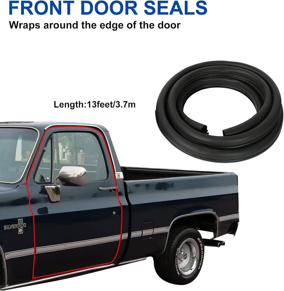Black front door seal roll with contoured profile for wrapping door edges