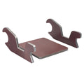 Metal bucket ear attachment with central flat plate and four raised corner tabs