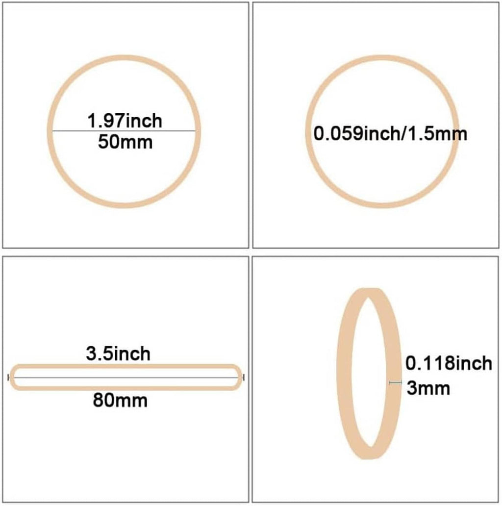 Beige rubber band sizes shown: 1.97 in (50 mm), 3.5 in (80 mm), 1.5 mm thick