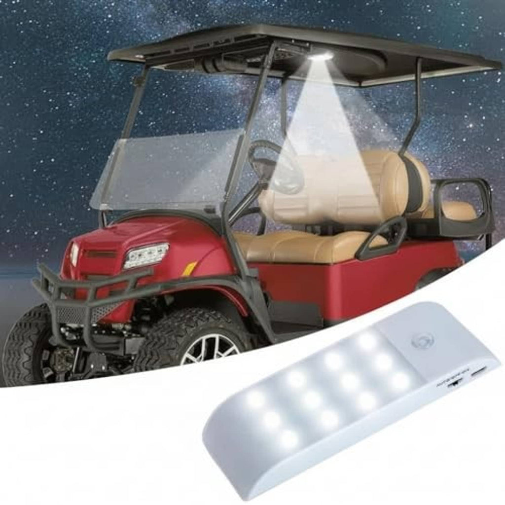 White LED dome light bar with sensor, shown on a vehicle roof; rectangular fixture.