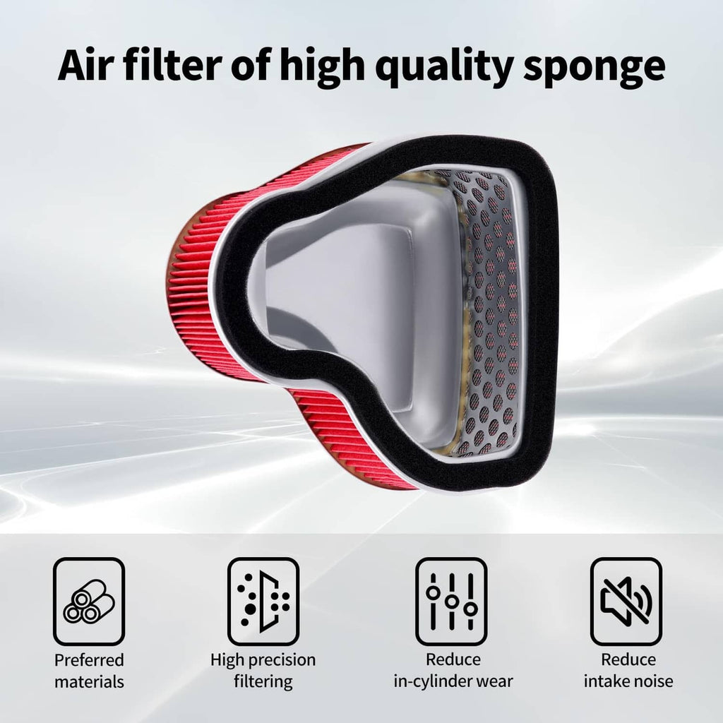 Side-view red pleated air filter with black foam gasket and recessed silver core