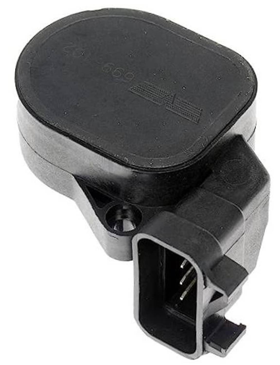 Dark gray accelerator pedal sensor with black electrical connector and mounting tab