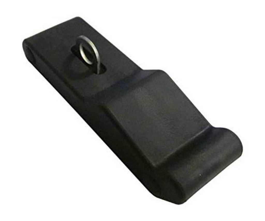 Front storage rack rubber latch with circular eyelet, black rubber bracket