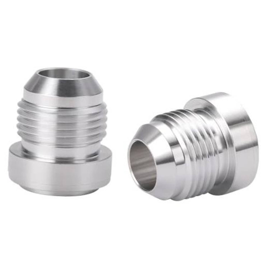 AN male flare weld-on bung adapter, silver, threaded fitting (2-pack)