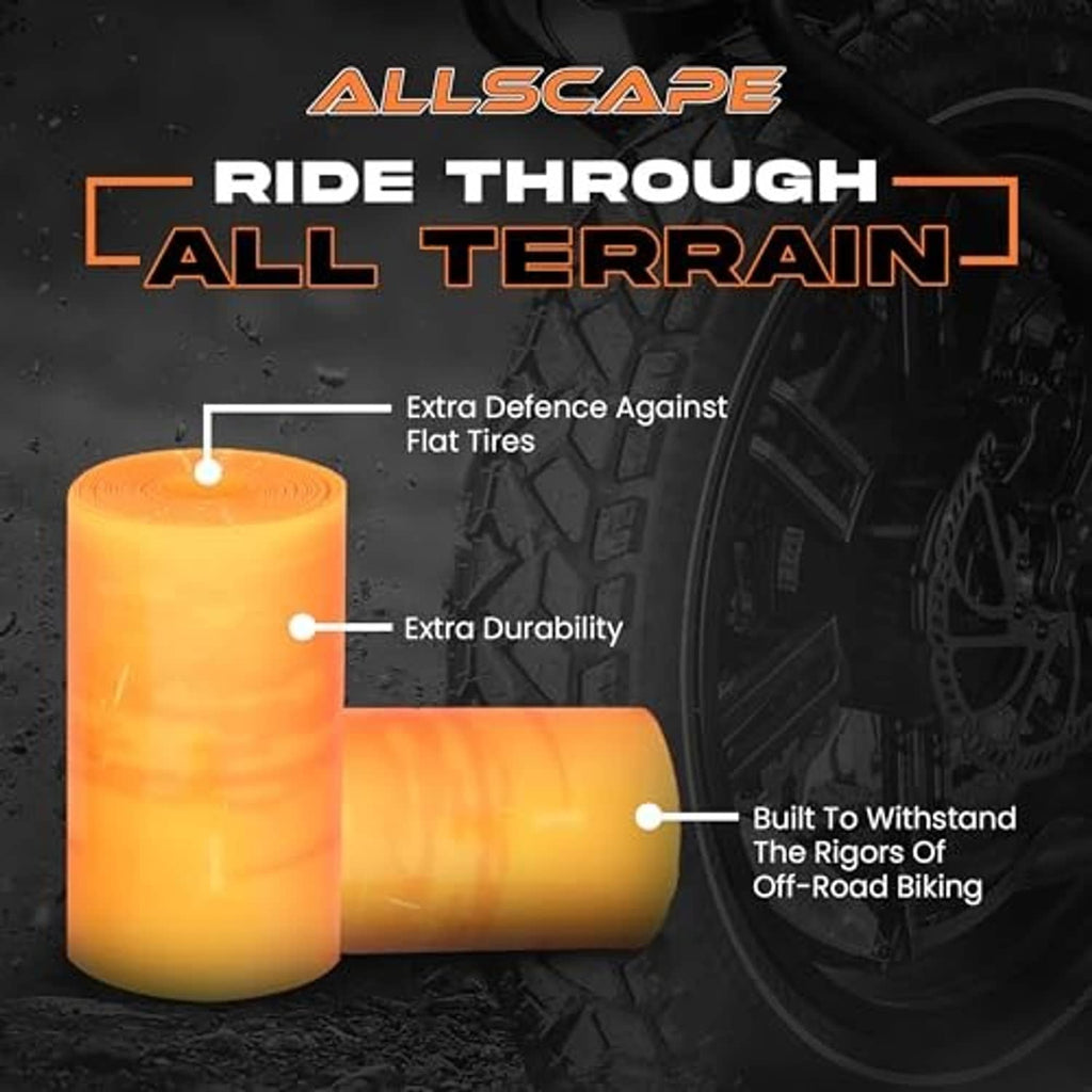 Orange tube liner rolls displayed with a bike tire, designed for off-road use.