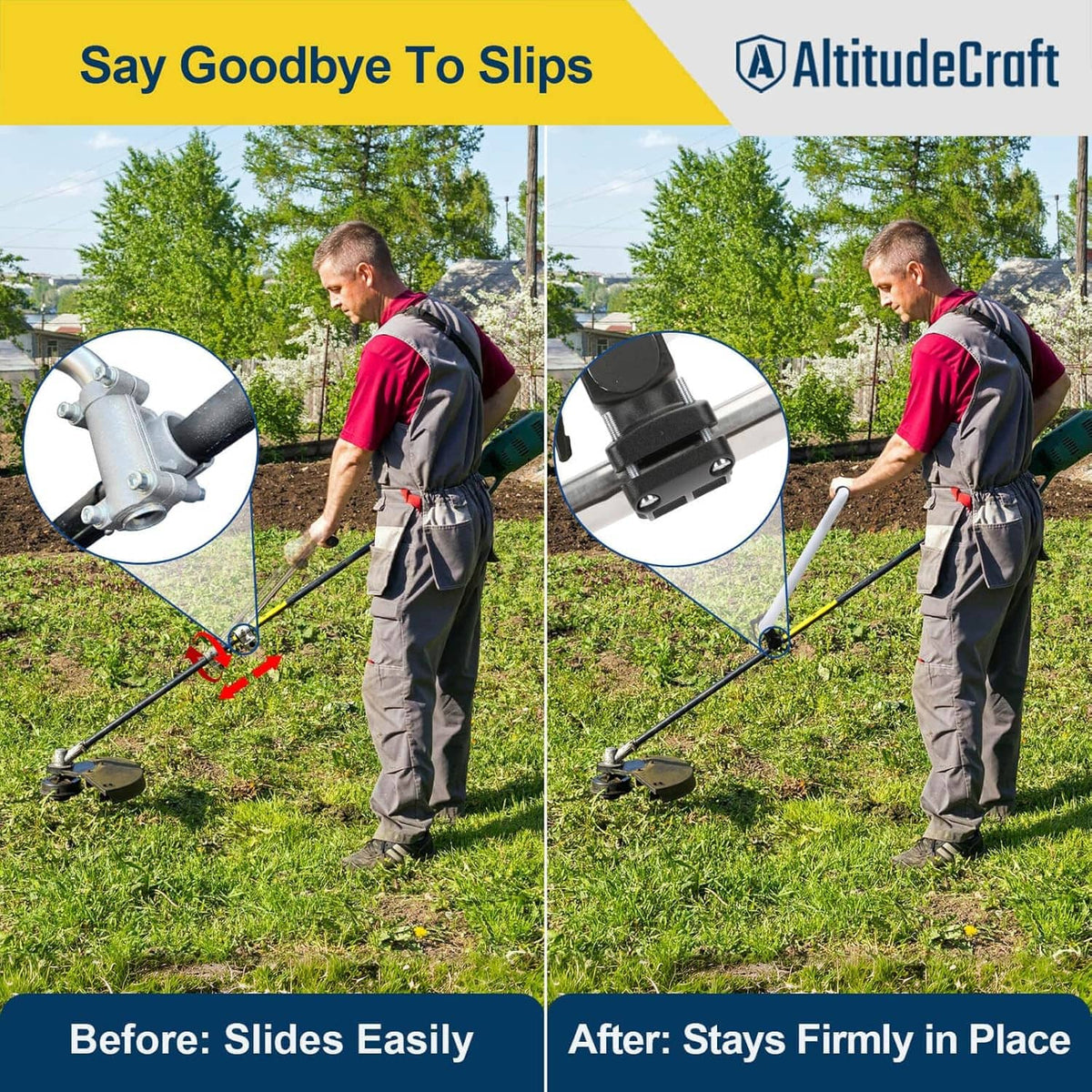 Weed trimmer handle extension attached to a trimmer for firm, slip-resistant grip