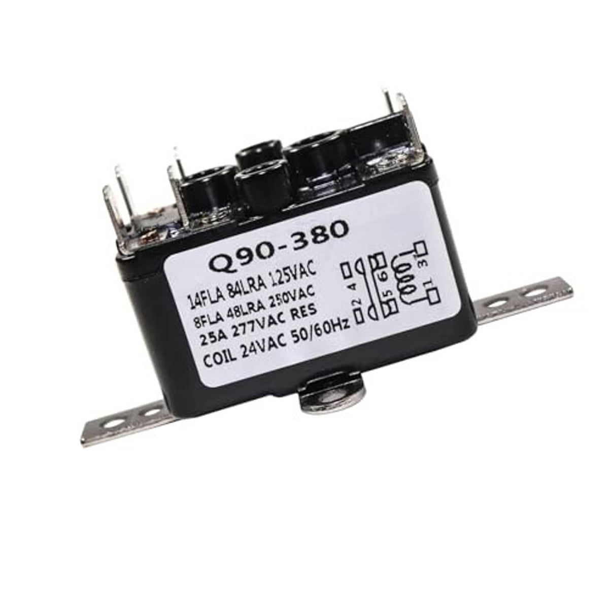 Fan relay module 24VAC, black housing, front label, mounting bracket, pin terminals