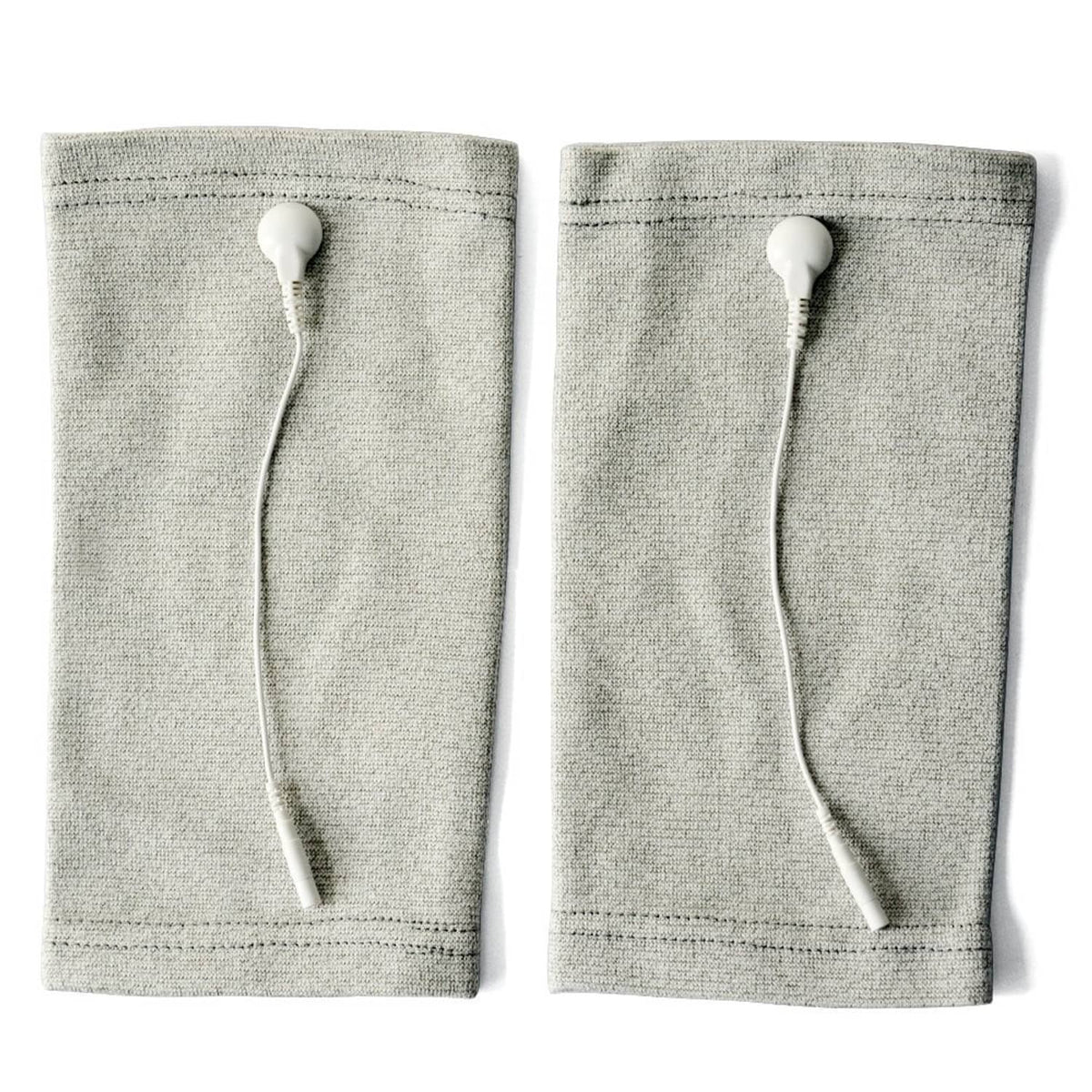 Grey conductive electrode sleeve pair with white button electrodes and lead wires