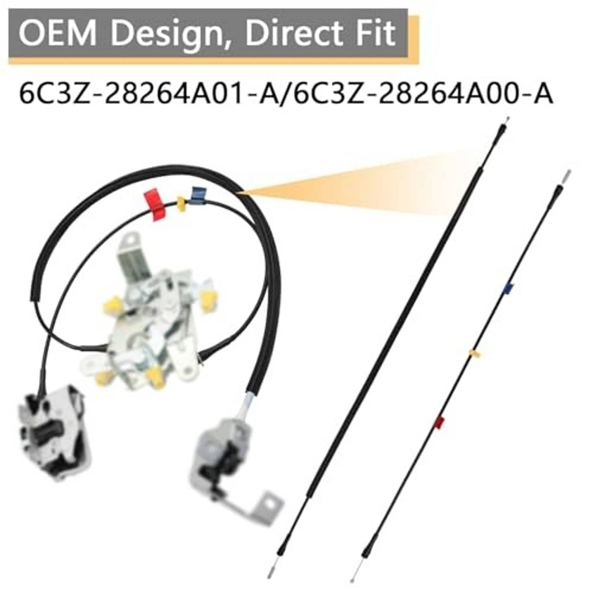 Door latch release cable set with connector ends and black cable housing