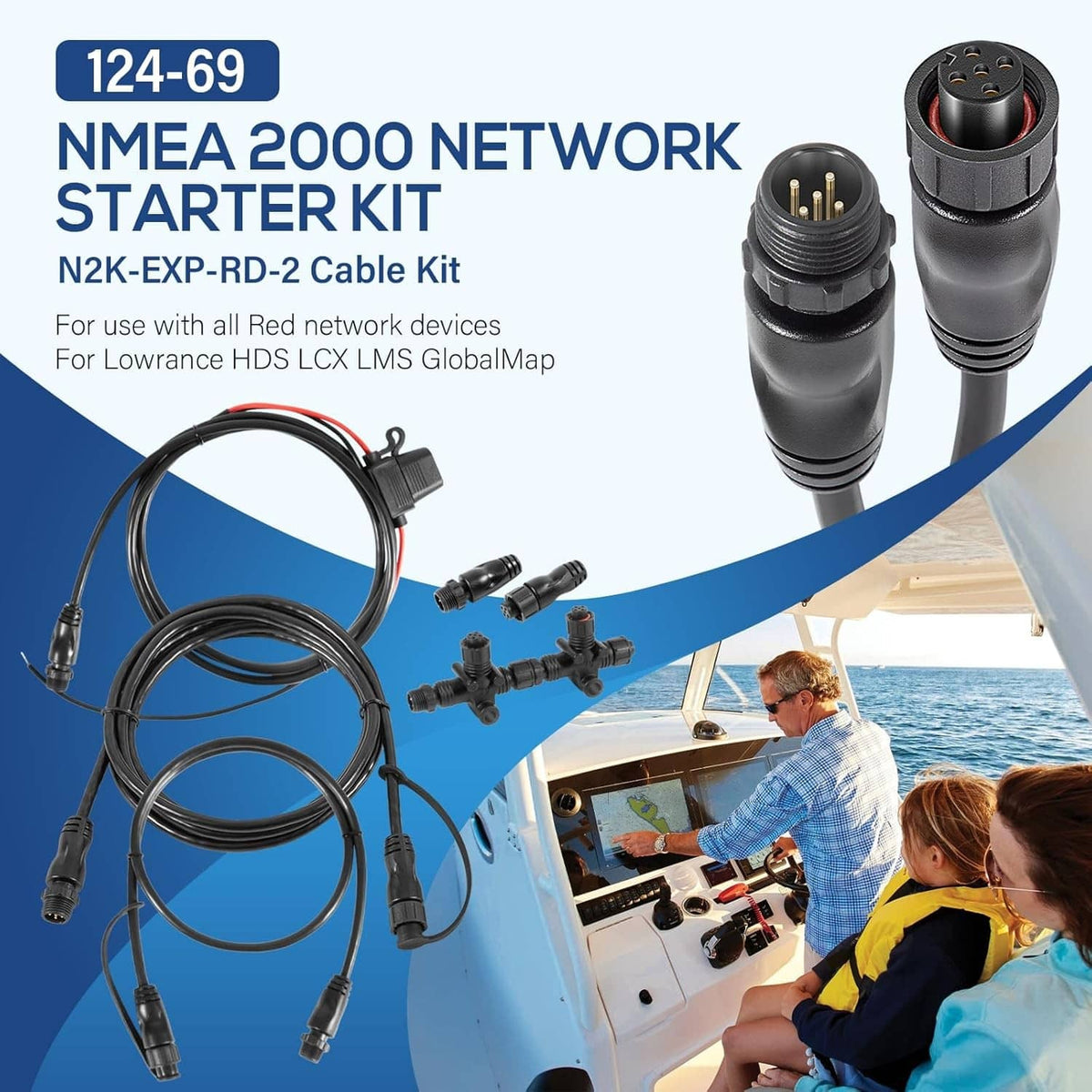 NMEA 2000 network starter kit with black cable harness and power node connector