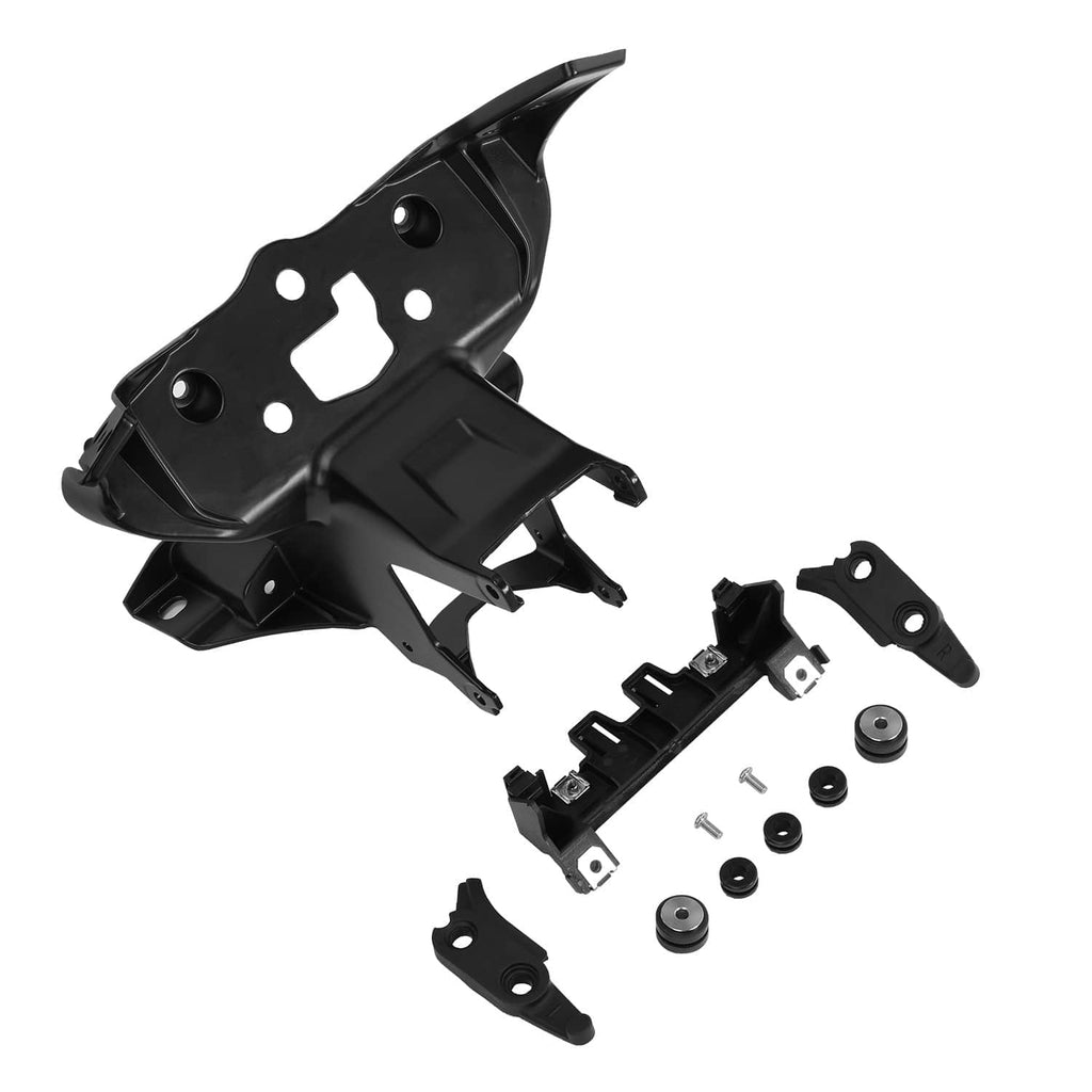 Black front headlight fairing stay bracket parts kit with mounting brackets and screws
