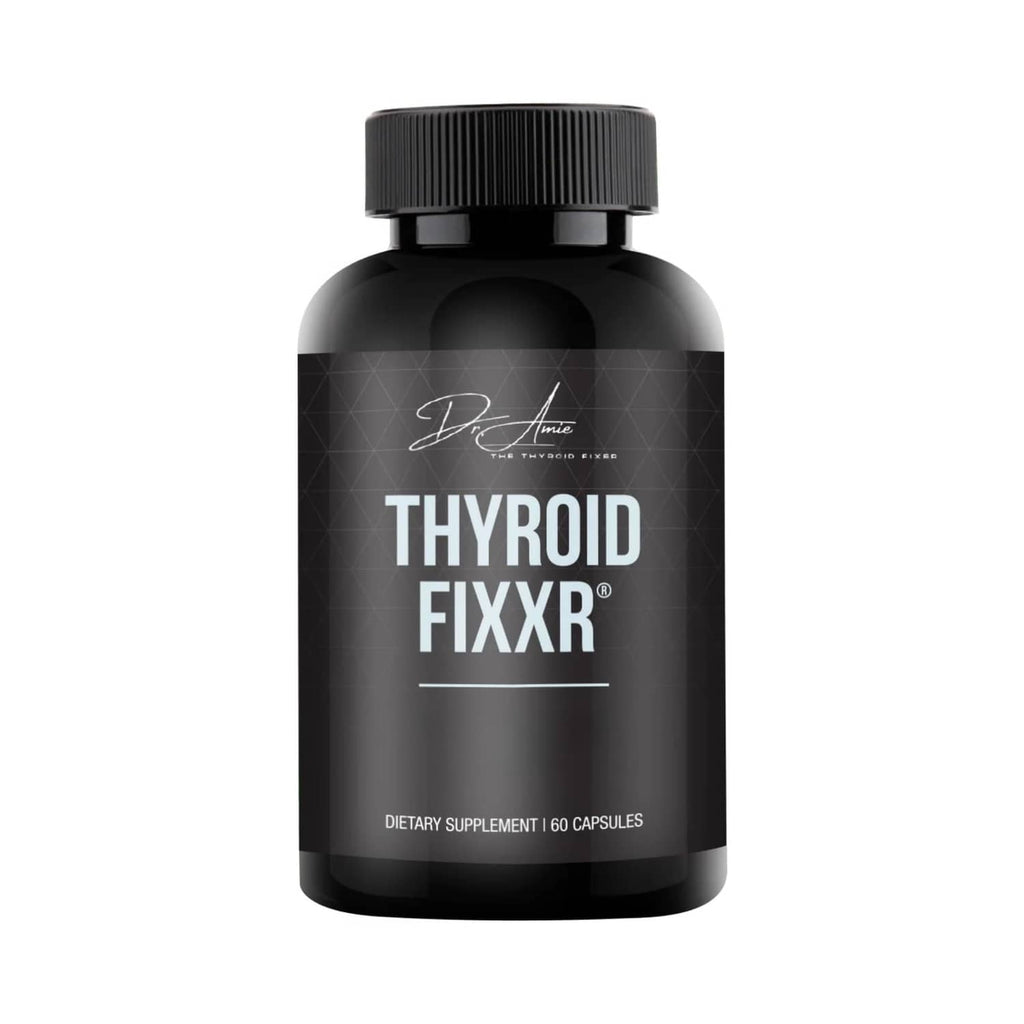 Fixxr Thyroid Fixxr supplement bottle with black label and ribbed black cap