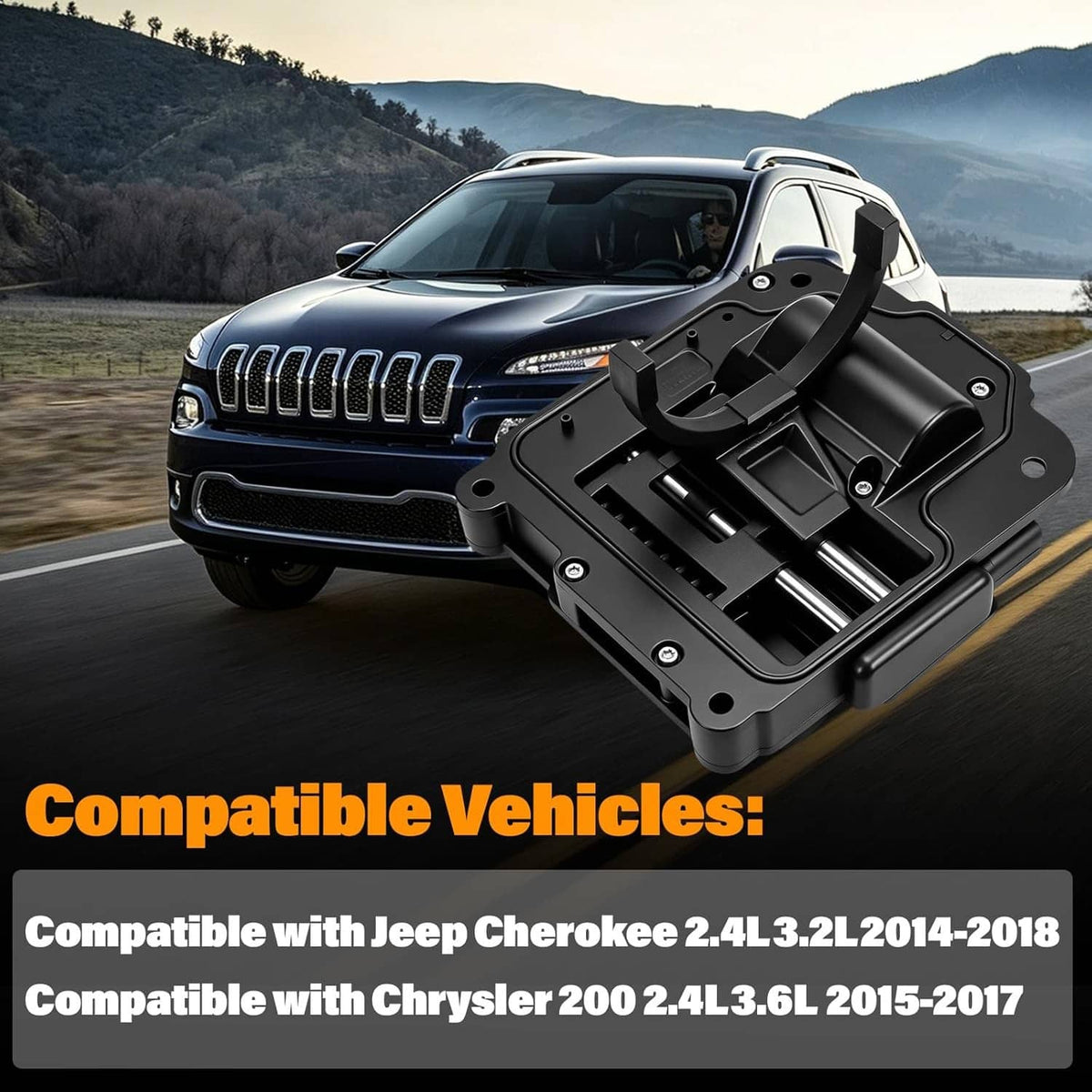 Black transfer case actuator positioned in front of a SUV grille, with arm and connector harness