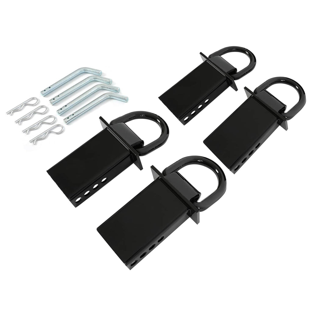 Black trailer stake pocket D-ring brackets, set of 4 with lifting rings and mounting hooks