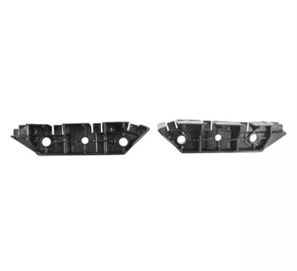 Set of two black plastic bumper retainer brackets with round mounting holes