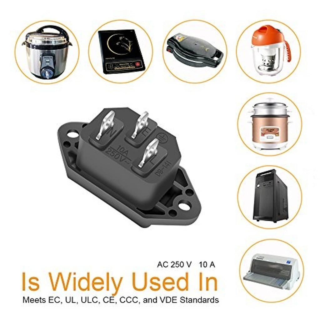 10-pack IEC 320 C14 socket adapters with mounting base and metal terminal pins, dark